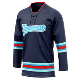 Custom Team Design Navy Blue & Teal Colors Design Sports Hockey Jersey HK00VGK021817