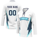 Custom Team Design White & Navy Blue Colors Design Sports Hockey Jersey