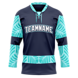 Custom Team Design Navy Blue & Teal Colors Design Sports Hockey Jersey HK00SK071817