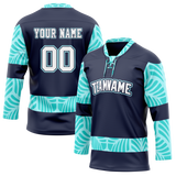 Custom Team Design Navy Blue & Teal Colors Design Sports Hockey Jersey