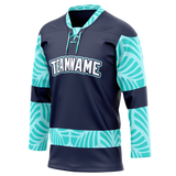 Custom Team Design Navy Blue & Teal Colors Design Sports Hockey Jersey HK00VGK071817