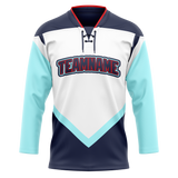 Custom Team Design White & Navy Blue Colors Design Sports Hockey Jersey HK00VGK080218