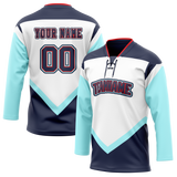 Custom Team Design White & Navy Blue Colors Design Sports Hockey Jersey