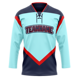 Custom Team Design Teal & Navy Blue Colors Design Sports Hockey Jersey HK00VGK101718