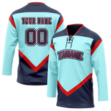 Custom Team Design Teal & Navy Blue Colors Design Sports Hockey Jersey