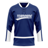 Custom Team Design Navy Blue & White Colors Design Sports Hockey Jersey HK00VC011802