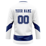 Custom Team Design White & Navy Blue Colors Design Sports Hockey Jersey HK00TBL030218