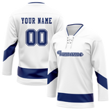 Custom Team Design White & Navy Blue Colors Design Sports Hockey Jersey HK00VC030218