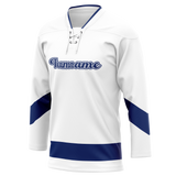 Custom Team Design White & Navy Blue Colors Design Sports Hockey Jersey HK00VC030218