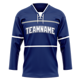 Custom Team Design Navy Blue & White Colors Design Sports Hockey Jersey HK00VC061802