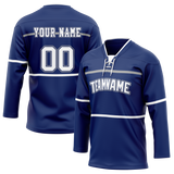 Custom Team Design Navy Blue & White Colors Design Sports Hockey Jersey HK00VC061802