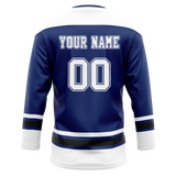 Custom Team Design Navy Blue & White Colors Design Sports Hockey Jersey HK00VC091802