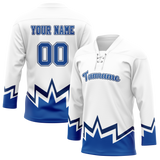 Custom Team Design White & Blue Colors Design Sports Hockey Jersey