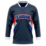 Custom Team Design Navy Blue & Royal Blue Colors Design Sports Hockey Jersey HK00SJS061819