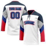 Custom Team Design White & Navy Blue Colors Design Sports Hockey Jersey HK00VC090218