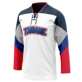 Custom Team Design White & Navy Blue Colors Design Sports Hockey Jersey HK00VC090218