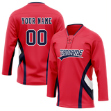 Custom Team Design Red & Navy Blue Colors Design Sports Hockey Jersey