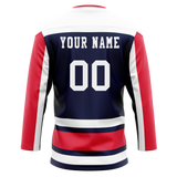 Custom Team Design Navy Blue & Red Colors Design Sports Hockey Jersey HK00OS021809