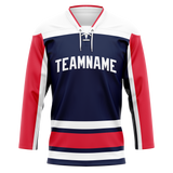 Custom Team Design Navy Blue & Red Colors Design Sports Hockey Jersey HK00WC021809