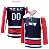 Custom Team Design Navy Blue & Red Colors Design Sports Hockey Jersey HK00OS021809