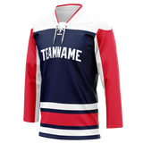 Custom Team Design Navy Blue & Red Colors Design Sports Hockey Jersey HK00OS021809