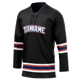 Custom Team Design Black & Navy Blue Colors Design Sports Hockey Jersey HK00WC090118