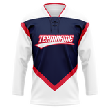 Custom Team Design White & Navy Blue Colors Design Sports Hockey Jersey HK00WC100218