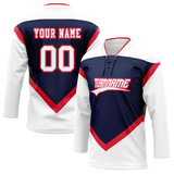 Custom Team Design White & Navy Blue Colors Design Sports Hockey Jersey