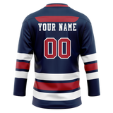 Custom Team Design Navy Blue & Red Colors Design Sports Hockey Jersey HK00AD011809