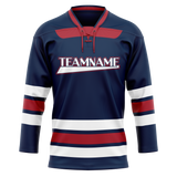 Custom Team Design Navy Blue & Red Colors Design Sports Hockey Jersey HK00AD011809