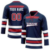 Custom Team Design Navy Blue & Red Colors Design Sports Hockey Jersey HK00AD011809