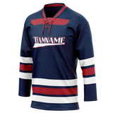 Custom Team Design Navy Blue & Red Colors Design Sports Hockey Jersey HK00AD011809