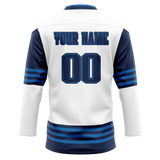 Custom Team Design White & Navy Blue Colors Design Sports Hockey Jersey HK00AD030218