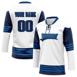 Custom Team Design White & Navy Blue Colors Design Sports Hockey Jersey HK00WJ030218