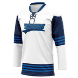 Custom Team Design White & Navy Blue Colors Design Sports Hockey Jersey HK00AD030218