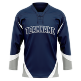 Custom Team Design Navy Blue & White Colors Design Sports Hockey Jersey HK00WJ051802