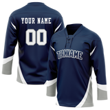 Custom Team Design Navy Blue & White Colors Design Sports Hockey Jersey HK00WJ051802